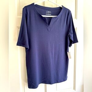 NWT Talbots Pima Cotton Navy Blue V-Neck Top